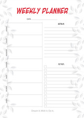 White weekly planner with minimalistic  leaf design
