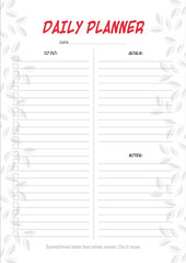 White daily planner with minimalistic  leaf design
