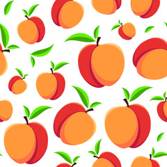 Seamless nectarine pattern on a white background. Bright fruit background