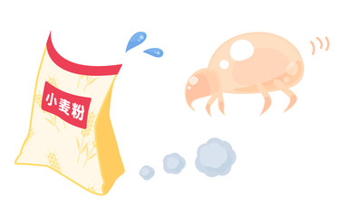 コナダニのイラスト_逃げる小麦粉_追いかけるダニ
