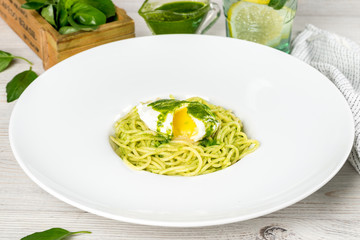 Italian pasta dish in a white plate
