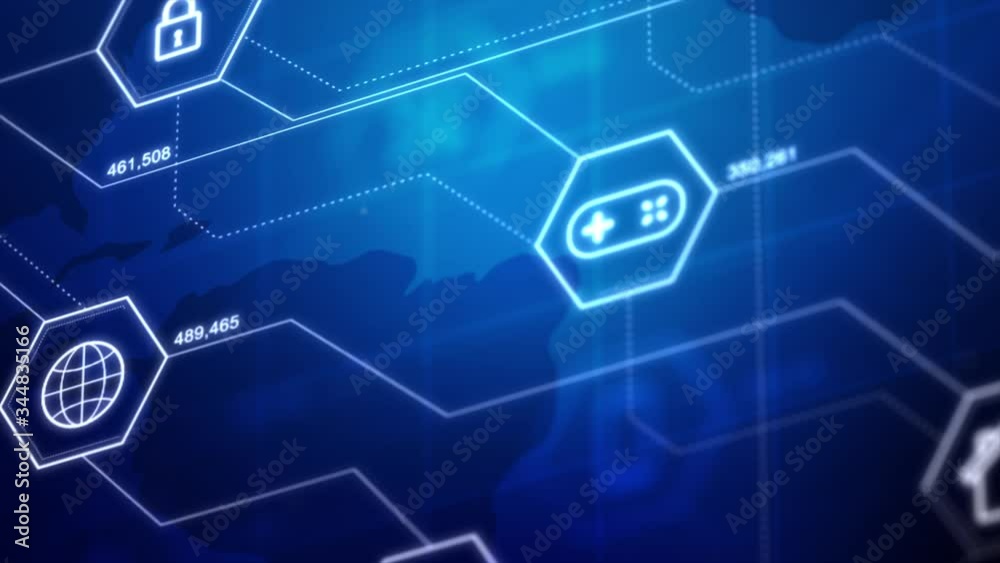 Poster internet of things icons in a hexagon shape with connection line, for cyber futuristic network and i