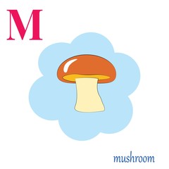 M is for mushroom illustration alphabet 
