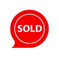 Red sold sign. Vector icon.	
