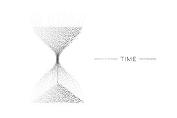 Hourglass from black particles flowing isolated on white background. Vector illustration in concept time, technology, modern