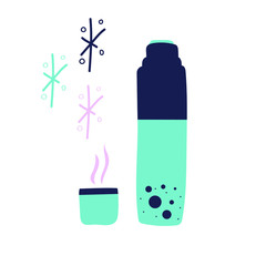 Hand drawn flat thermos. Vector illustration.