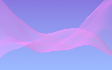 Pink wave on blue sky abstract background. Fluttering pink scarf. Waving on wind pink fabric. 3D illustration