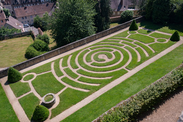 Chartres, France - July 2013: maze garden of the famous  Gothic cathedral of Our Lady of Chartres