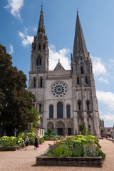 Fototapeta na wymiar Chartres, France - July 2013: The famous Gothic cathedral of Our Lady of Chartres