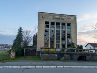 The abandoned building of the workers' home, after the 1992 civil war in Bosnia, worship was held...