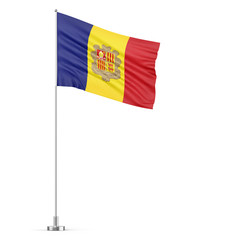 Andorra flag on a flagpole white background 3D illustration