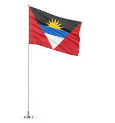 Antigua and Barbuda flag on a flagpole white background 3D illustration