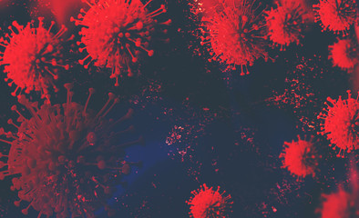 Image of Flu COVID-19 virus cell , Coronavirus  outbreak influenza as background. Infection  ,3D render, selective focus.