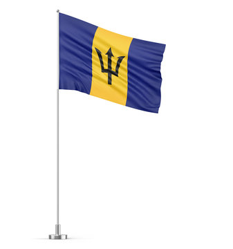 Barbados flag on a flagpole white background 3D illustration