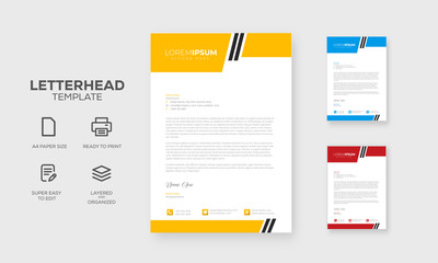 Corporate Letterhead Design Template set print ready red blue yellow