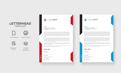 Letterhead template design statinary print ready red and blue