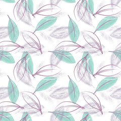 Leaves Seamless Pattern. Floral Background with Spray Effect.
