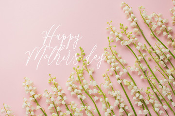 greeting with mother's day. i love you Mom card with lily of the valley. minimalism.
