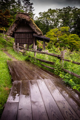Fototapeta na wymiar Gassho-Zukuri style farmhouse in an ancient Japanese village near Takayama, Japan.