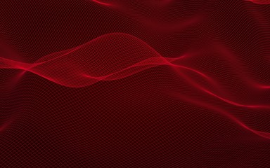 Abstract landscape on a red background. Cyberspace grid. hi tech network. 3D illustration