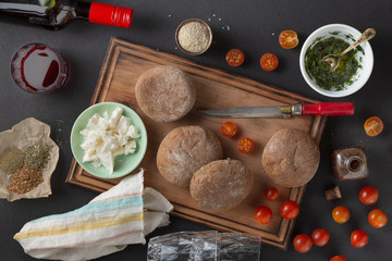 vegetarian Bruschetta and wine. Traditional italian sandwiches