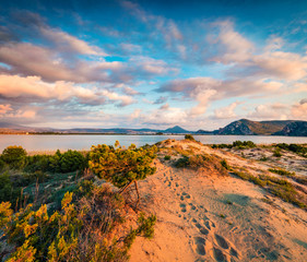 Colorful summer view of Voidokilia beach. Picturesque seascape of Ionian Sea, Pilos town location,...