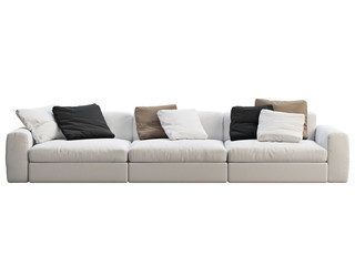 Modern modular white fabric sofa with colored pillows. 3d render.