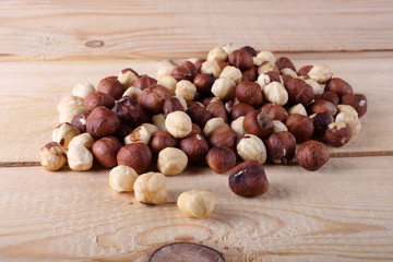 Hazelnuts on table