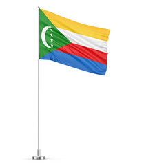 Comoros flag on a flagpole white background 3D illustration