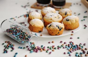 Still life with Easter cakes and coffee. White background.