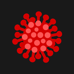 Virion - microscopic particle of virus. Red microorganism 
 and organism. Vector illustration isolated on black.	