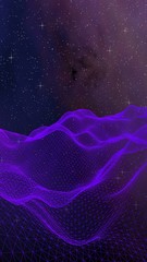 Abstract ultraviolet landscape on a dark background. Purple cyberspace grid. hi tech network. Outer space. Violet starry outer space texture. 3D illustration