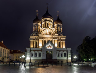 Fototapeta na wymiar Night view of Alexander Nevsky Cathedral in Tallinn Old Town, Estonia