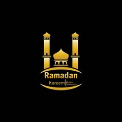 Ramadan kareem  gold mosque with black background vector design and illustration. For banners, templates and greetings cards for the month of Ramadan