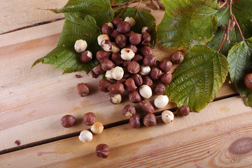 Hazelnuts on table