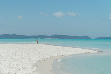 Tropical beach paradise. Whitsundays aerial view, with turquoise ocean, white sand. Dramatic view. Travel, holiday, vacation, paradise concepts. Whitsundays Islands, Queenstown, Australia.