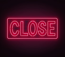 Close neon sign on black background .