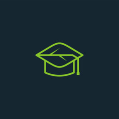 Graduate hat with leaf logo design vector template