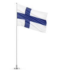 Finland flag on a flagpole white background 3D illustration