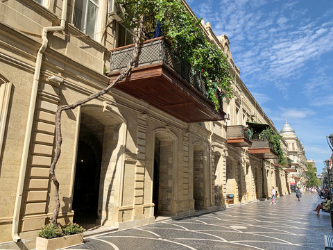 Historical building built in 1896 at the intersection of Nizami street and Rasul Rza street in Baku, Azerbaijan