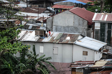 Fototapeta na wymiar aerial view of a slum near Manila Airport