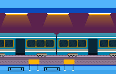 Railway Public Transport Commuter Metro Train Station Flat Illustration