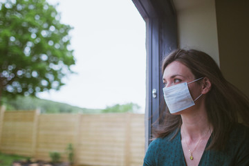 Woman wearing medical mask to protect against corona