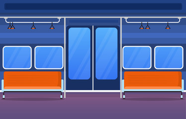 Railway Public Transport Commuter Metro Train Door Flat Illustration