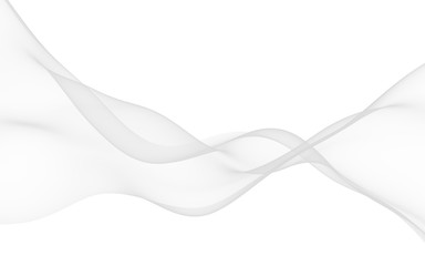 White abstract background. Fluttering white scarf. Waving on wind white fabric. 3D illustration