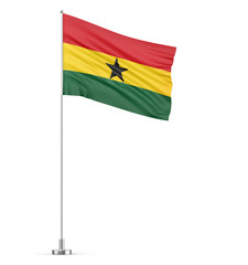 Ghana flag on a flagpole white background 3D illustration