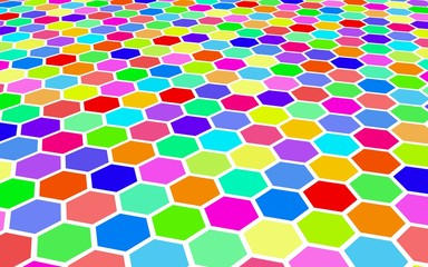 Honeycomb multi-colored. Perspective view on polygon look like honeycomb. Isometric geometry. 3D illustration