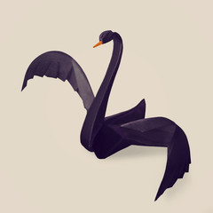 Origami paper rare event black swan on a beige