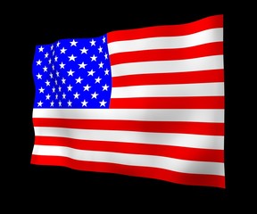 Fototapeta premium Waving flag of the United States of America on a dark background. Stars and Stripes. State symbol of the USA. 3D illustration