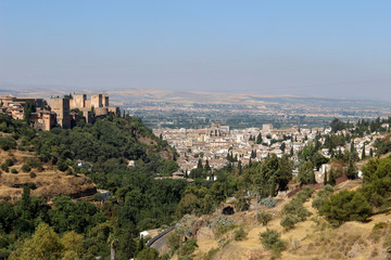 Fototapeta na wymiar Paisaje de la Alhambra de Granada con la ciudad al fondo